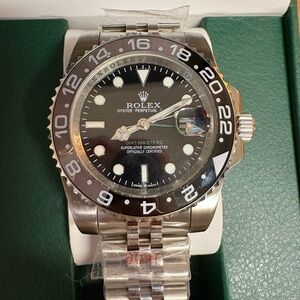 Stainless Steel Watch with Black Bezel